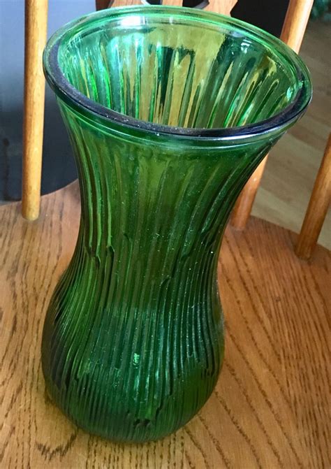 Vase Green Hoosier Glass Ribbed Green Glass Floral Vase Female Etsy Canada