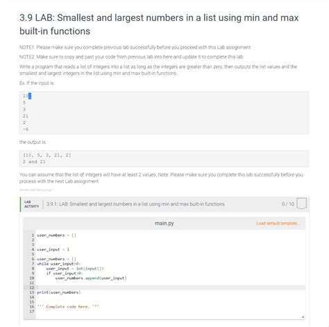 Solved Lab Smallest And Largest Numbers In A List Using Chegg Com