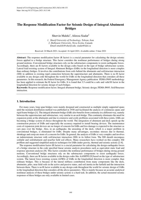 Pdf The Response Modification Factor For Seismic Design Of Integral