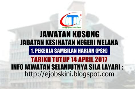 Temuduga terbuka pekerja sambilan pusat mel nasional via kerjaya.co. Jawatan Kosong Jabatan Kesihatan Negeri Melaka - 14 April 2017