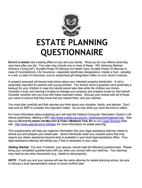 Fillable Estate Planning Questionnaire Fill Online Printable Fillable Blank Pdffiller
