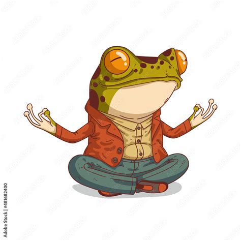 Zen Frog Isolated Vector Illustration Meditating Humanized Frog