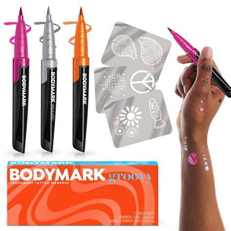 Bodymark Groovy Pack Temporary Tattoo Marker For Skin Premium Brush