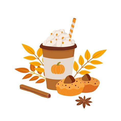 Premium Vector Pumpkin Spice Latte And Cupcake Cartoon Vector Illustration Hand Drawn Autumn