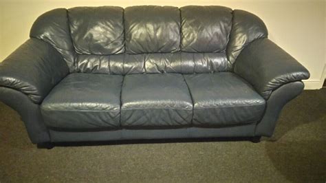 Navy Blue Leather Sofa Set For Sale 3 Seat 2 Seat Good Condition