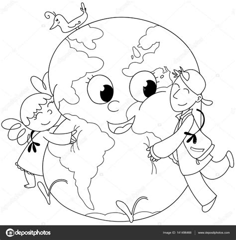 Bambini Da Colorare Che Abbraccia La Terra Foto Stock Con Free Hot