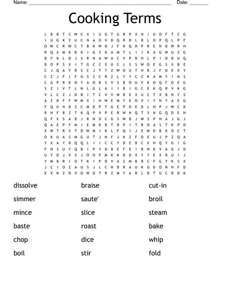 Cooking Terms Word Search Wordmint