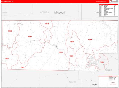 Fulton County Ar Zip Code Wall Map Red Line Style By
