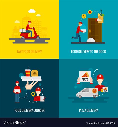 Food Delivery Concept Icons Set Royalty Free Vector Image