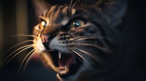 A Close Up Of A Cat With Its Mouth Open Ai Generative Image Stock