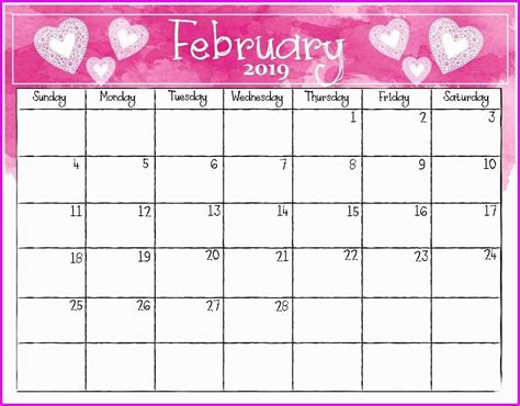 February 2019 Calendar Pink Calendar Printables Free Printable