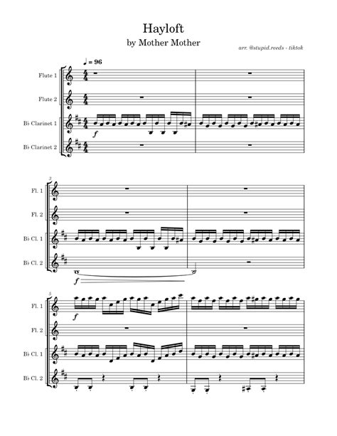 hayloft wip sheet music for flute clarinet in b flat woodwind quartet