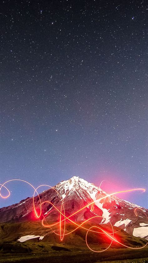 Koryaksky Mountain Night Starry Night Volcano Wallpaper