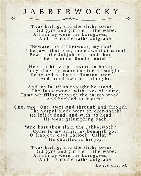 Inspirational Jabberwocky Poem By Lewis Carroll Digital Art By Nicholas