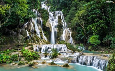 Viewes Kuang Si Waterfall Province Of Louangphrabang Laos Cascade