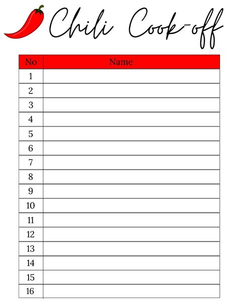 Chili Cook Off Sign Up Sheet Chili Cook Off Sheet Chili Etsy Canada