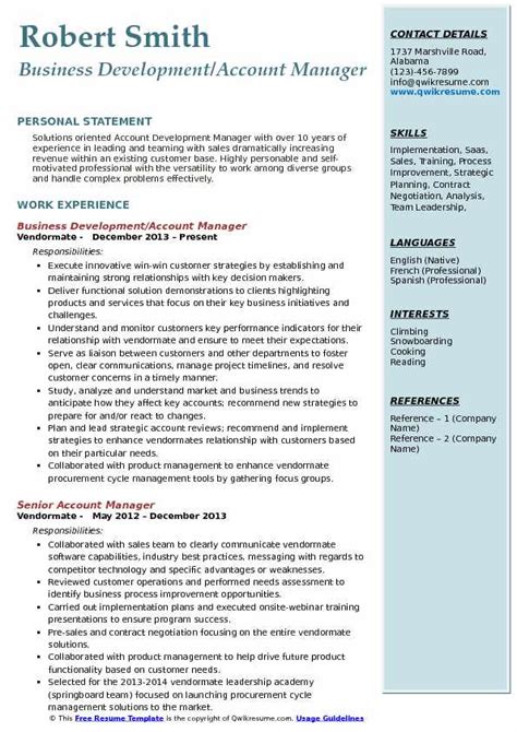 Our resume examples are written by certified resume writers and is a great representation of what hiring managers are looking for in a saas implementation specialist resume. Account Development Manager Resume Samples | QwikResume