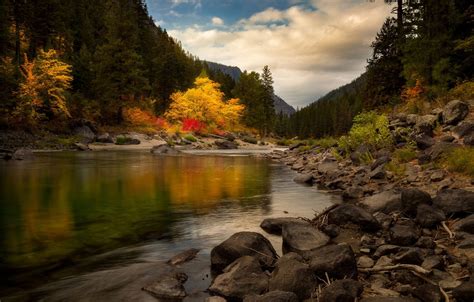 Wallpaper Autumn Forest River Stones Hills Doug Shearer Images For