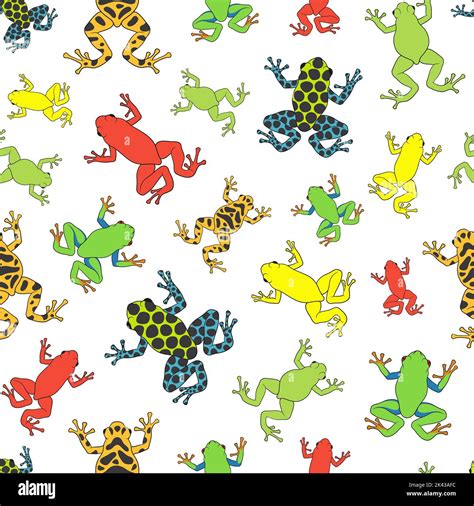 Seamless Pattern With Tropical Tree Frogs Colored Vector Background On