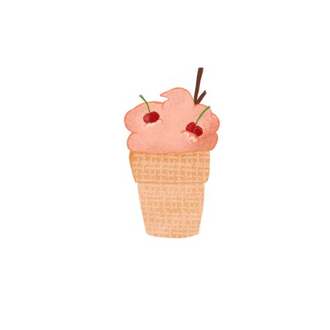 Original Hand Painted Cherry Ice Cream Snack Icon Ice Cream Cherry