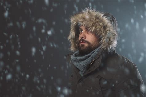 Free Photo Handsome Man In Snow Storm