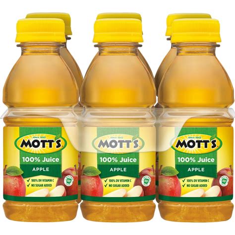 Motts 100 Original Apple Juice 8 Fl Oz Bottles 6 Pack