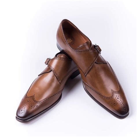 Mezlan Vittorio Monk Strap Wing Tip In Burnished Tan Best Shoes For