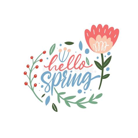 Hello Spring Hand Drawn Colorful Lettering Phrase Logo And Vector Art