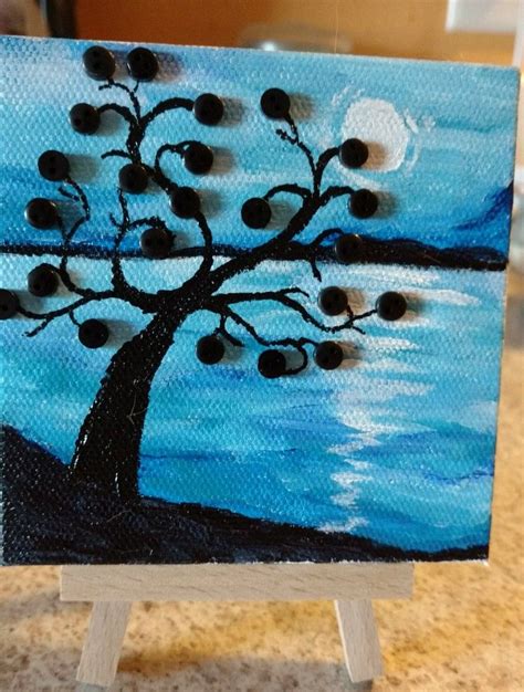 Button Tree On 4x4 Canvas Painted With Acrylic Paint Crafts