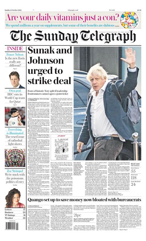 Sunday Telegraph Front Page 23rd Of October 2022 Tomorrow S Papers Today