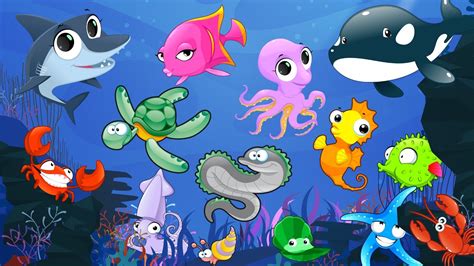 Learn Sea Animals Names And Sounds With Cartoon Characters For Kids