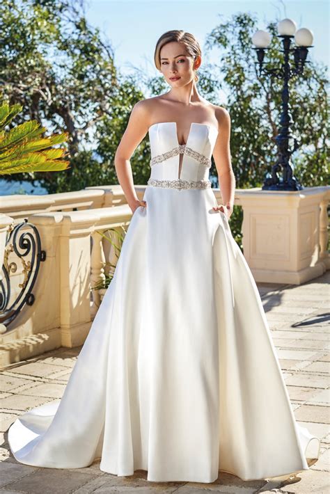 T Classic Mikado Strapless Ball Gown With Hand Beaded Waistband