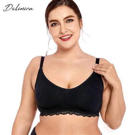 Delimira Womens Lace Soft Wirefree Non Padded Full Coverage Plus Size Cotton Bra In Bras From