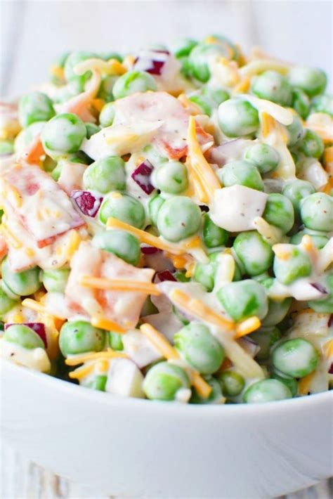 Creamy Green Pea Salad With Cheddar Cheese Magicrecipess