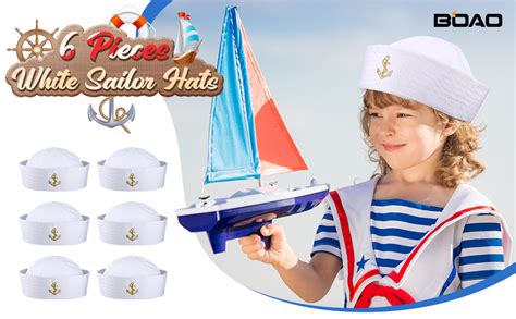 boao 6 pieces white sailor hat captain caps with golden embroidery yacht nautical hats for adult