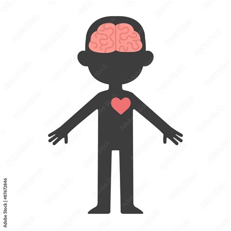 cartoon human body silhouette with visible brain and heart stock vector adobe stock