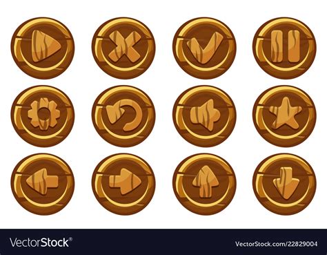 Wooden Collection Kit Buttons For Ui Game Vector Image