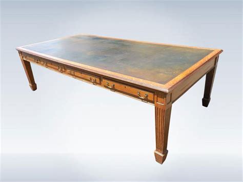 Large Antique Oak Writing Library Desk Boardroom Table