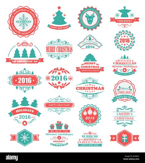 Illustration Merry Christmas And Happy Holidays Wishes Set Typographic