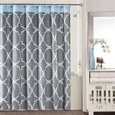 Pick from floral, stripes, ombre, geometric prints, abstract prints, solid tones, transparent and. Studio 3B™ Jay Fret Shower Curtain in Grey/Blue - Bed Bath ...
