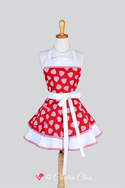 ruffled retro apron red gingham hearts and by creativechics pinup apron retro apron pin up