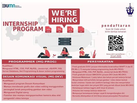 Lowongan kerja terbaru januari 2021 lamar segera banyak lowongan dibuka. Rekrutmen Internship Program PT Biro Klasifikasi Indonesia ...