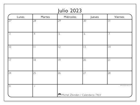 Calendario Julio De 2023 Para Imprimir “441ds” Michel Zbinden Mx