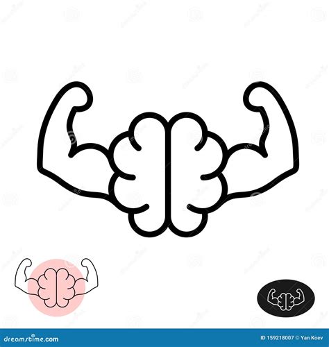 Strong Brain Concept Line Style Brain Showing Muscle Arms Stock Vector
