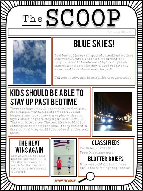 Newspaper articles are an integral part of journalist writing. A student newspaper template to use for class writing projects, or as a family project at home ...