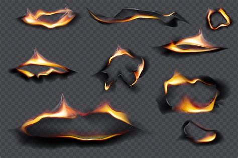Premium Vector Collection Of Burnt Faded Holes Piece Burned Paper Realistic Fire Flame Black