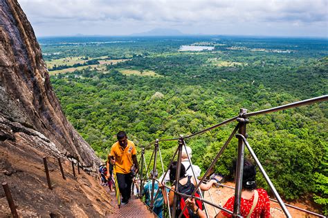 Tourists Climbing Sigiriya Rock Fortress Aka Lion Rock Sri Lanka