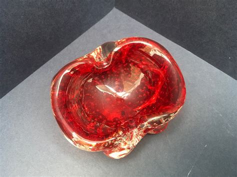 Chunky Murano Style Vibrant Red Ashtray With A 70s Vibe Etsy