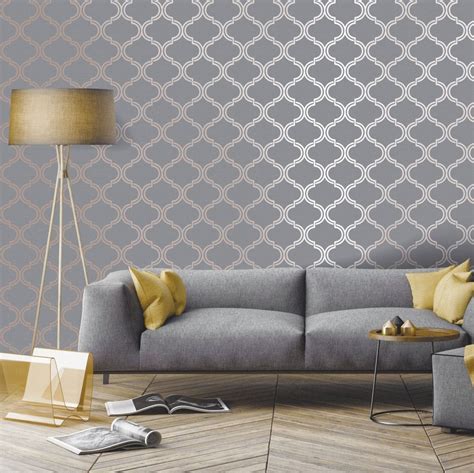 Glistening Geo By Albany Grey Rose Gold Wallpaper Wallpaper