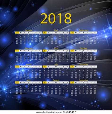 Calendar 2018 Year Vector Design Template Stock Vector Royalty Free